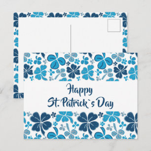 Postal Día de San Patricio con patrón de trébol de cuatro