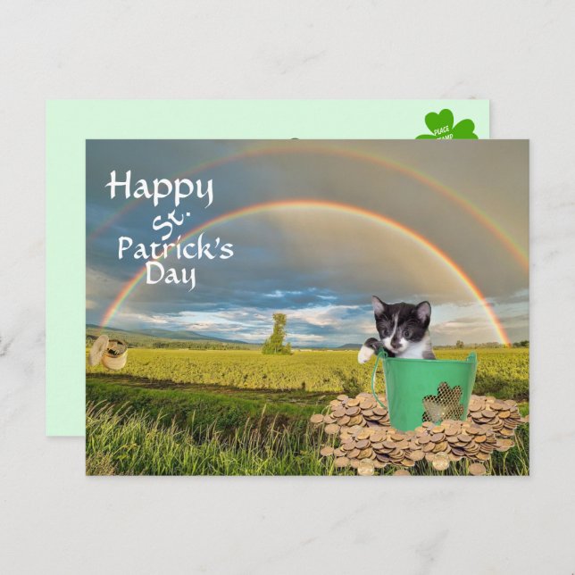 Postal Día de San Patricio de Foxi Moxi Cat (Anverso / Reverso)