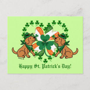 Postal Día de San Patricio Dos Fox Red Labradores