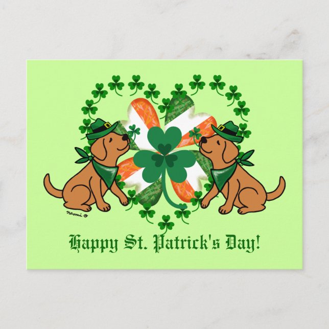 Postal Día de San Patricio Dos Fox Red Labradores  (Anverso)
