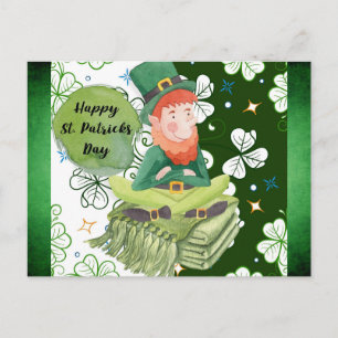 Postal Día de San Patricio Duende Irlandés Trébol Verde