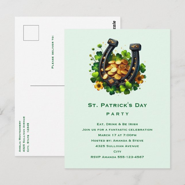 Postal Día de San Patricio, las afortunadas monedas de he (Anverso / Reverso)