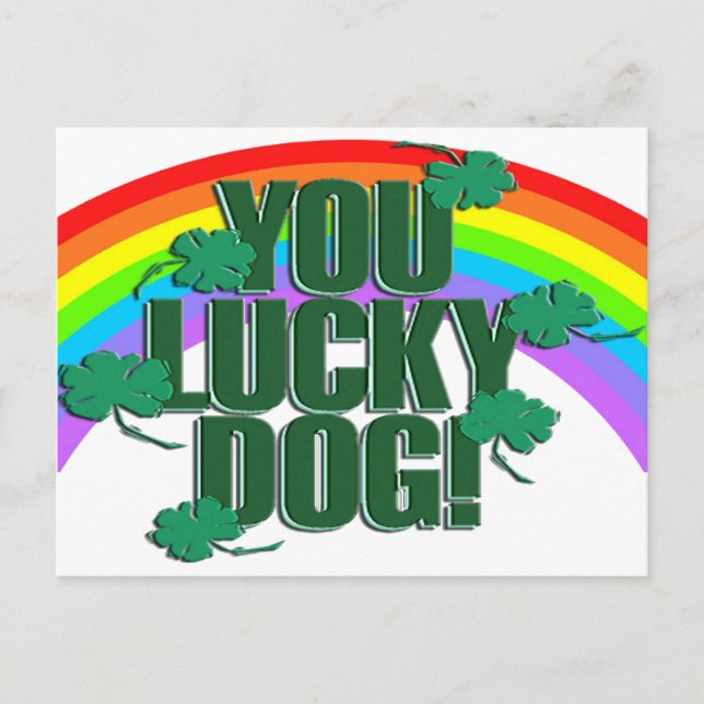 Postal Día de San Patricio, Perro afortunado y Arcoiris (Anverso)