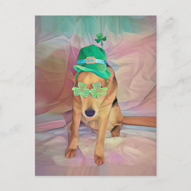 Postal Día de San Patricio Perro Hipster Irlandés gracios (Anverso)