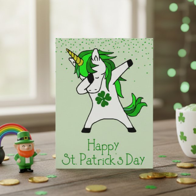 Postal Día de San Patricio Shamrock Dabbing Unicorn Green (Subido por el creador)
