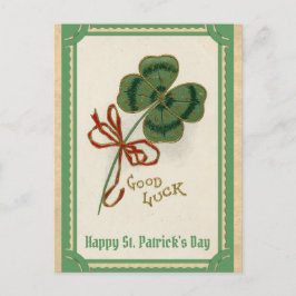 Postal Día de San Patricio Vintage Buena Suerte Shamrock