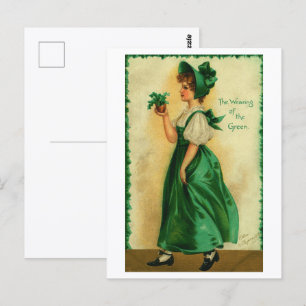 Postal Día de San Patricio vintage Dama vistiendo verde
