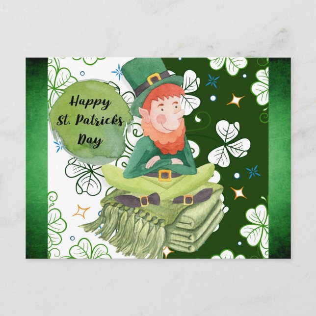 Postal Día de San Patrón Leprechaun Shamrock Green (Anverso)