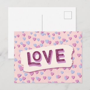 Postal Día de San Valentín Amor Corazones Rosas y Azules