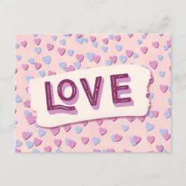 Postal Día de San Valentín Amor Corazones Rosas y Azules