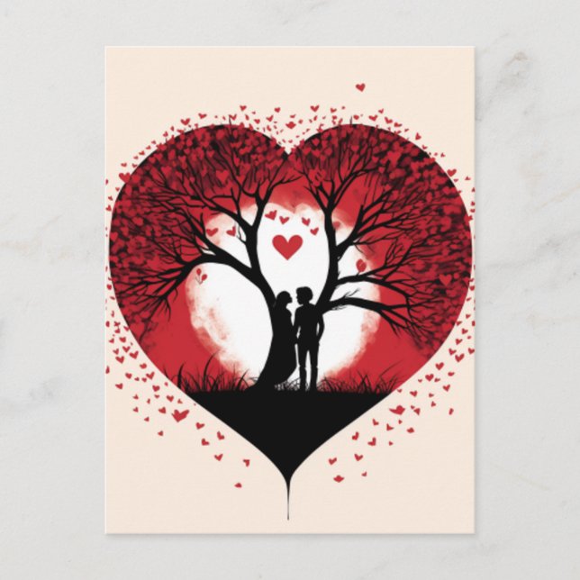 Postal Día de San Valentín Árbol de corazones (Anverso)