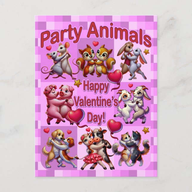 Postal Día de San Valentín Baile de Parejas "Animales de  (Anverso)