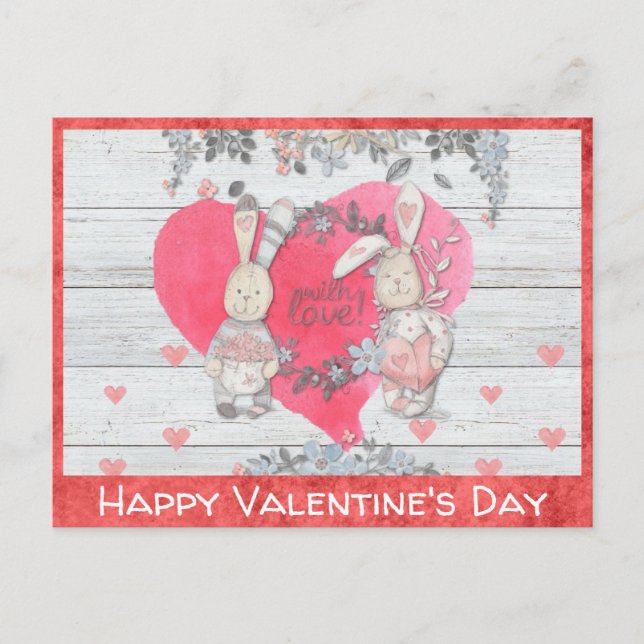 Postal Día de San Valentín Conejo Conejito Rústico Encant (Anverso)