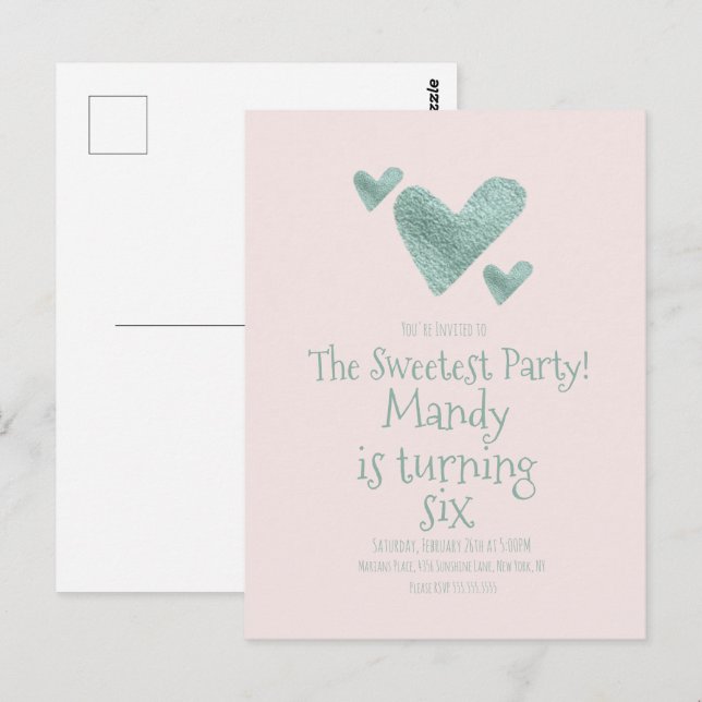 Postal Día de San Valentín Corazones Acuarela Metálica Cu (Anverso / Reverso)