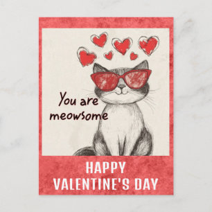 Postal Día de San Valentín Corazones Gato Divertido Lindo