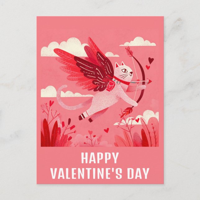 Postal Día de San Valentín Cupido de Cat Funny (Anverso)