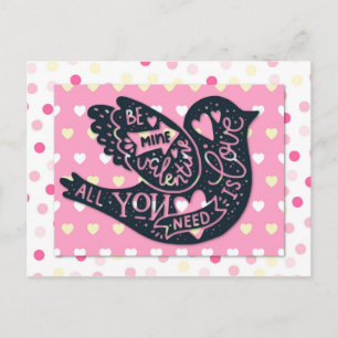 Postal Día de San Valentín Cute Bird Polka Dots