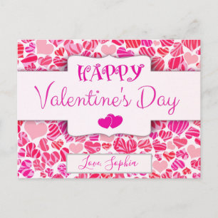 Postal Día de San Valentín Cute Moderno Corazón Rojo Rosa