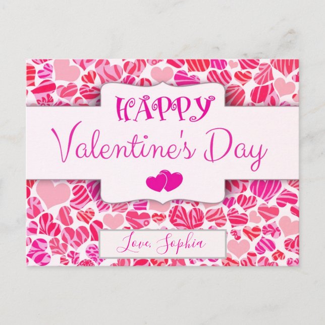 Postal Día de San Valentín Cute Moderno Corazón Rojo Rosa (Anverso)