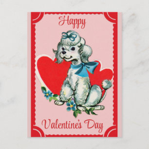 Postal Día de San Valentín Cute Vintage Dog Poodle