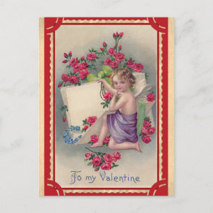 Postal Día de San Valentín Cute Vintage Rosa Ángel Victor