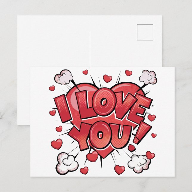Postal Día de San Valentín de arte pop (Anverso / Reverso)