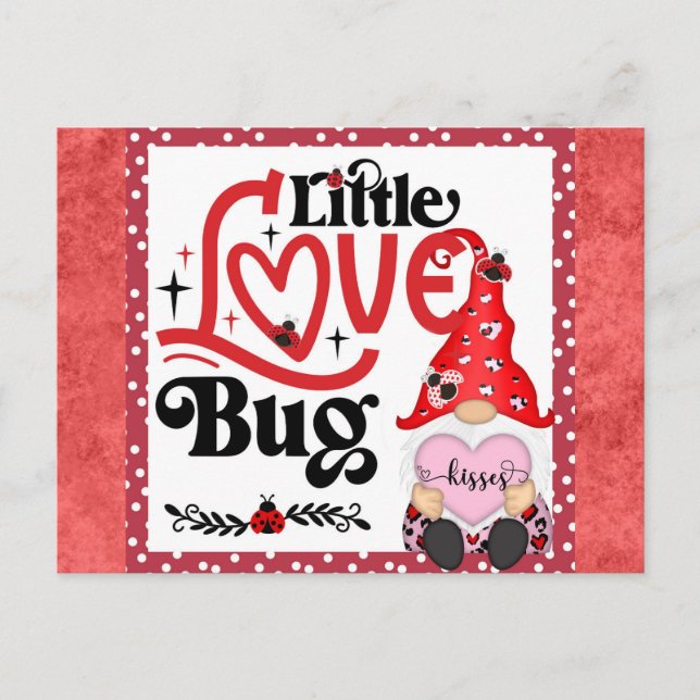 Postal Día de San Valentín de Bug de Amor Pequeño Gnome (Anverso)