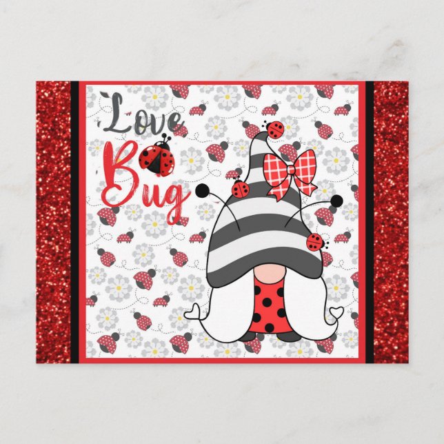 Postal Día de San Valentín de Bug Ladybug de Cute Gnome L (Anverso)