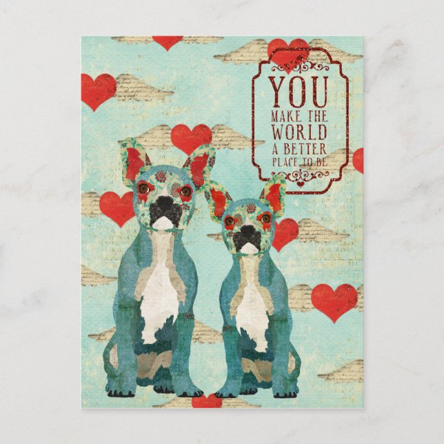 Postal Día de San Valentín de corazón de Bulldoges (Anverso)