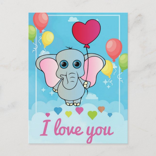 Postal Día de San Valentín de elefante bebé para párvulo (Anverso)