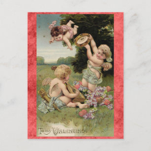 Postal Día de San Valentín de época Cute Cherubs victoria