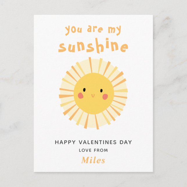 Postal Día de San Valentín de ilustracion de sol amarillo (Anverso)