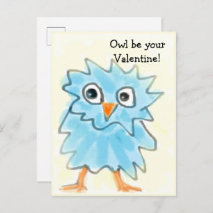 Postal Día de San Valentín de la lechuza azul cutánea