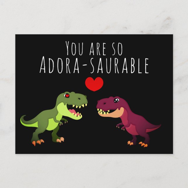 Postal Día de San Valentín de un dinosaurio kawaii negro  (Anverso)