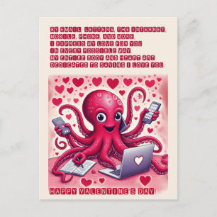 Postal Día de San Valentín. El pulpo gracioso en el amor