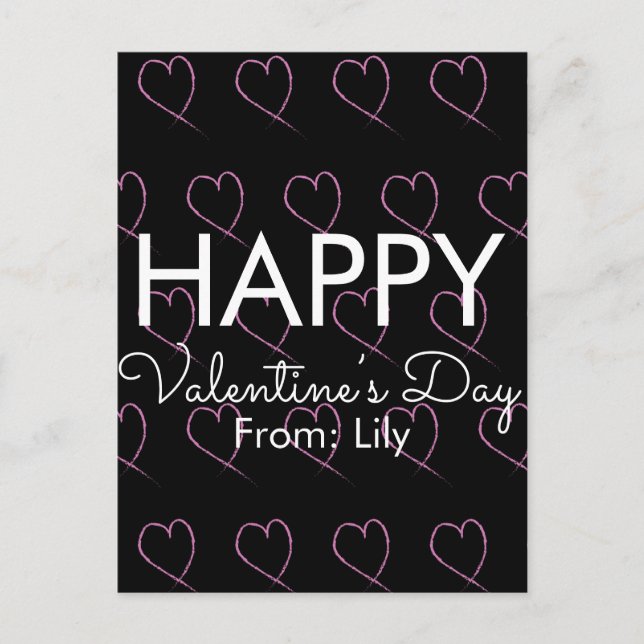 Postal Día de San Valentín Garabatos Corazones Rosa Negro (Anverso)