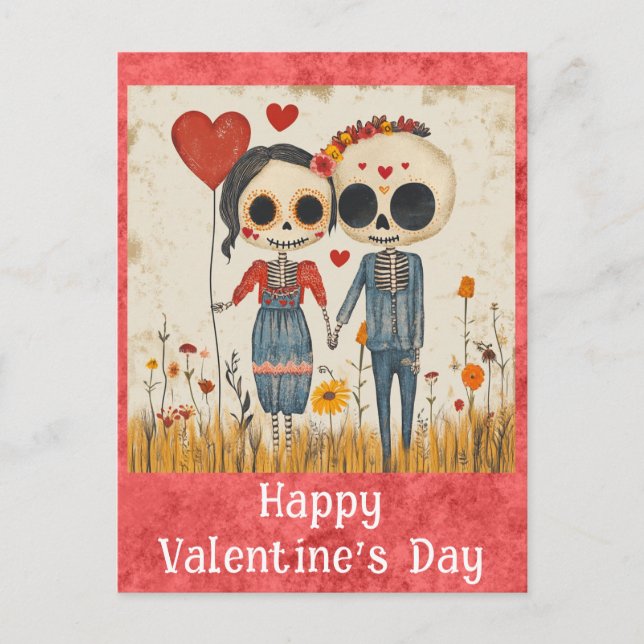 Postal Día de San Valentín gótico lindo Pareja Skeleton (Anverso)