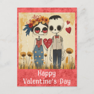 Postal Día de San Valentín gótico lindo Pareja Skeleton