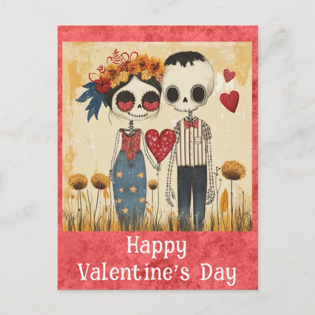 Postal Día de San Valentín gótico lindo Pareja Skeleton (Anverso)