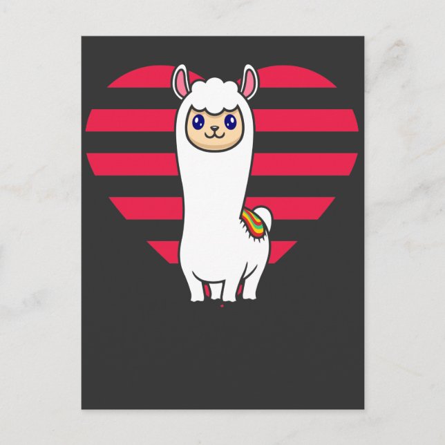 Postal día de San Valentín Llama Alpaca amor animal (Anverso)