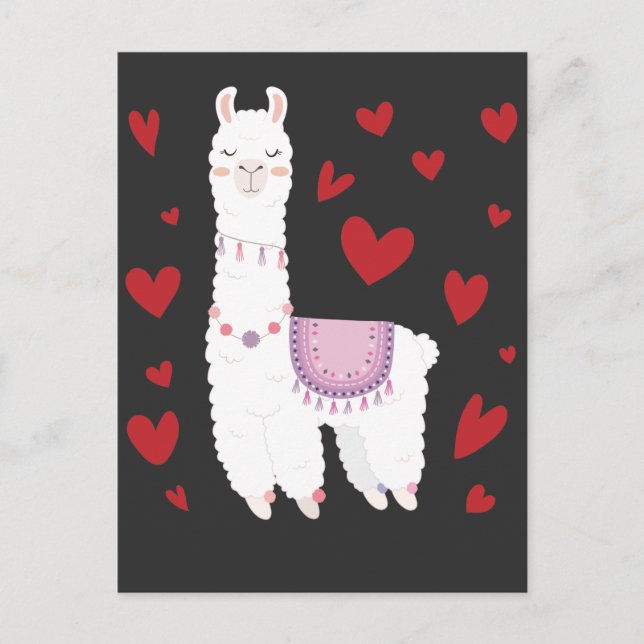Postal Día de San Valentín Llama Alpaca Corazón Chica Niñ (Anverso)