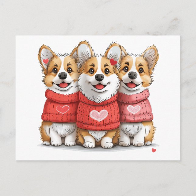 Postal Día de San Valentín Pembroke Welsh Corgi Dogs (Anverso)