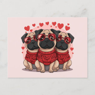 Postal Día de San Valentín Pug Dogs