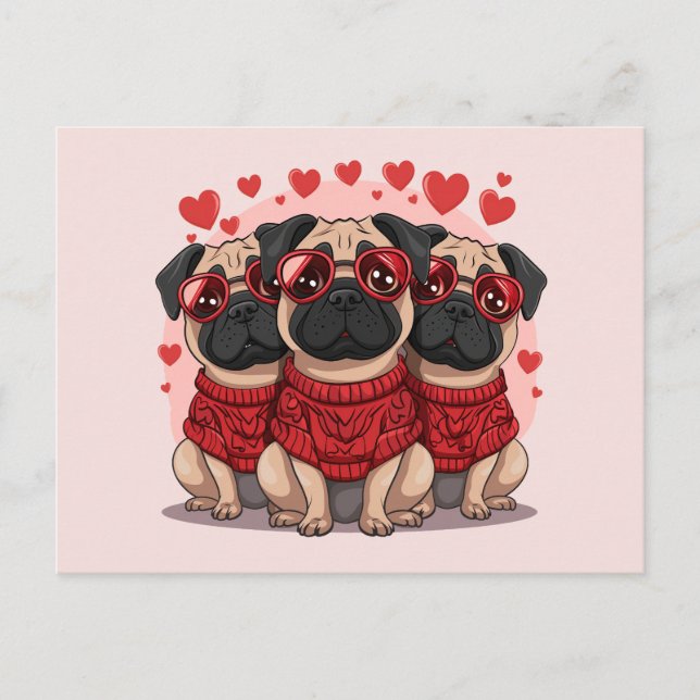 Postal Día de San Valentín Pug Dogs (Anverso)