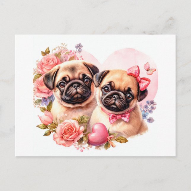 Postal Día de San Valentín Pugs (Anverso)