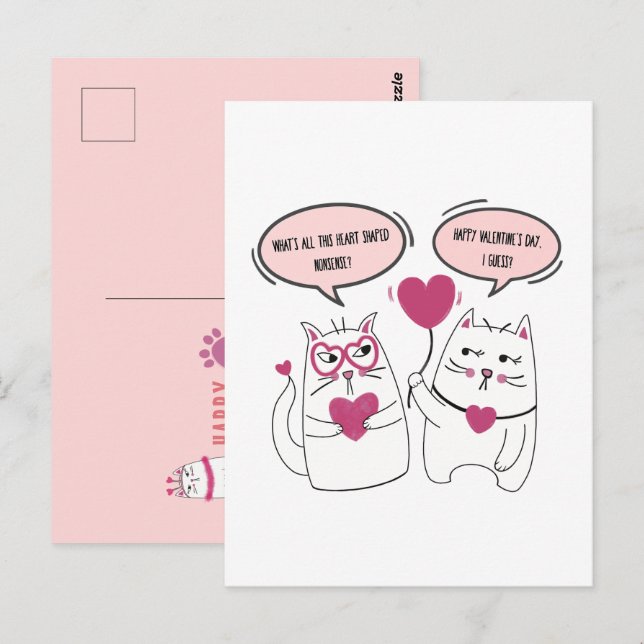 Postal Día de San Valentín sarcástico Personalizado Gato  (Anverso / Reverso)