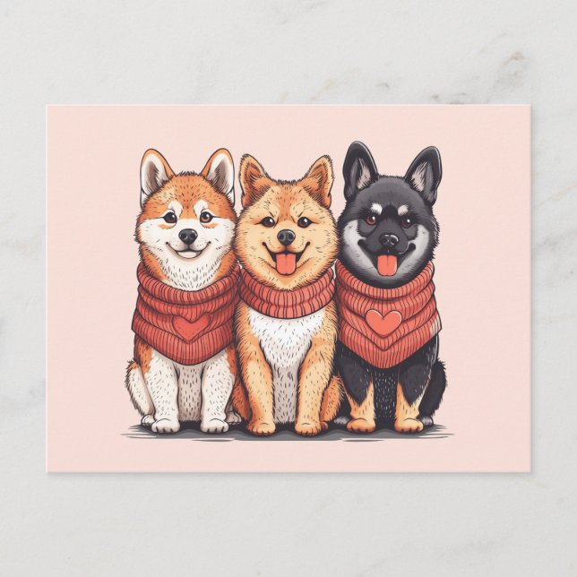 Postal Día de San Valentín Shiba Inu Dogs (Anverso)