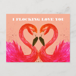 Postal Día de San Valentín Te Amo Aves Flamingo