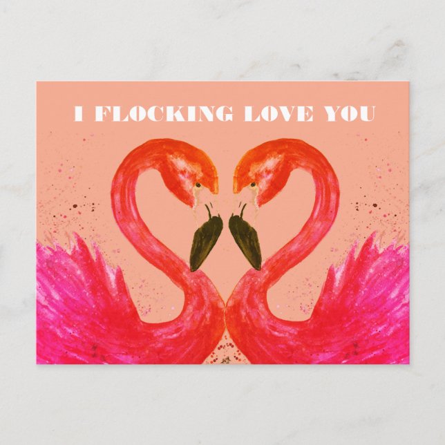 Postal Día de San Valentín Te Amo Aves Flamingo (Anverso)