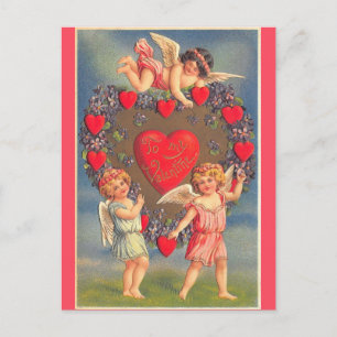 Postal Día de San Valentín Vintage Cute Cherubs